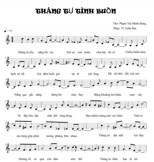 Sheet nhạc Tháng Tư Tình Buồn